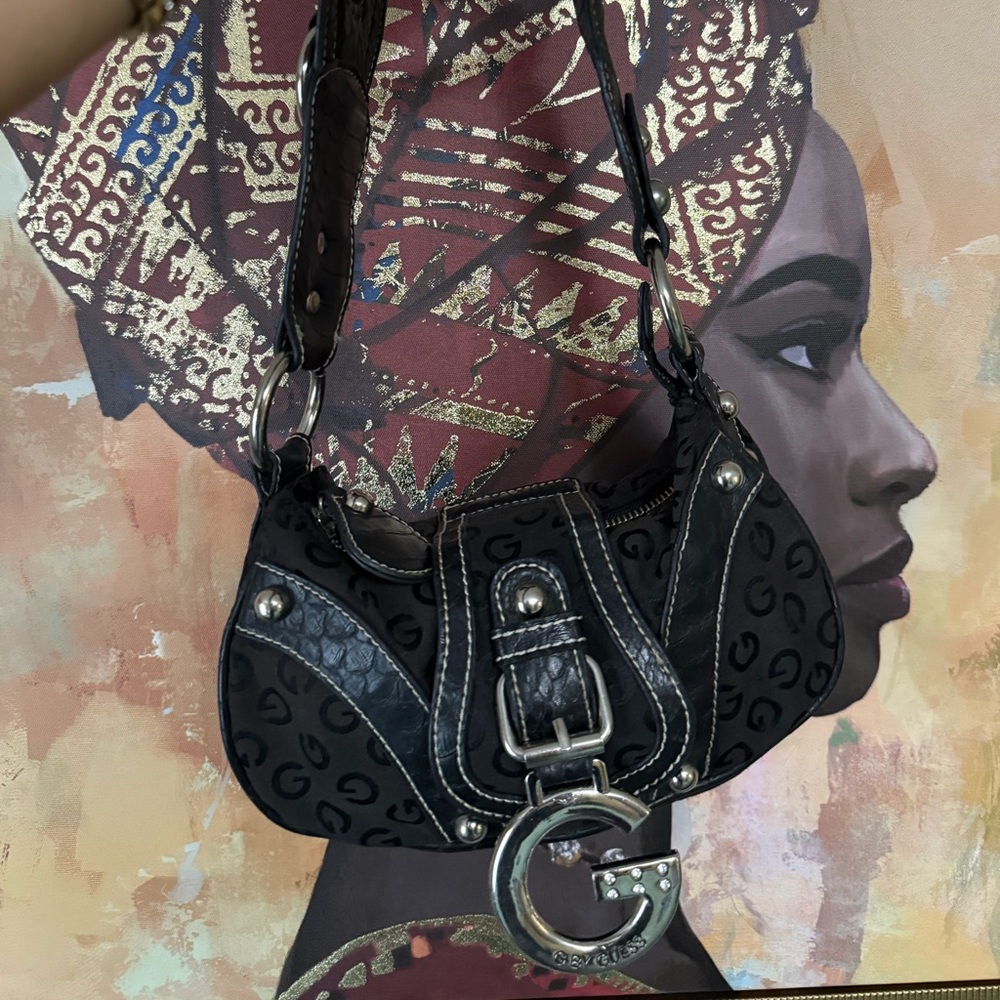 Chic Black and Gray Shoulder Bag with Silver Details